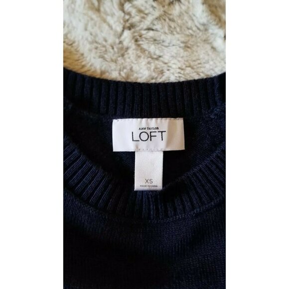 Loft Wool Blend Navy Blue Decorated Sequin Shoulder Sweater Size XS - Picture 4 of 8
